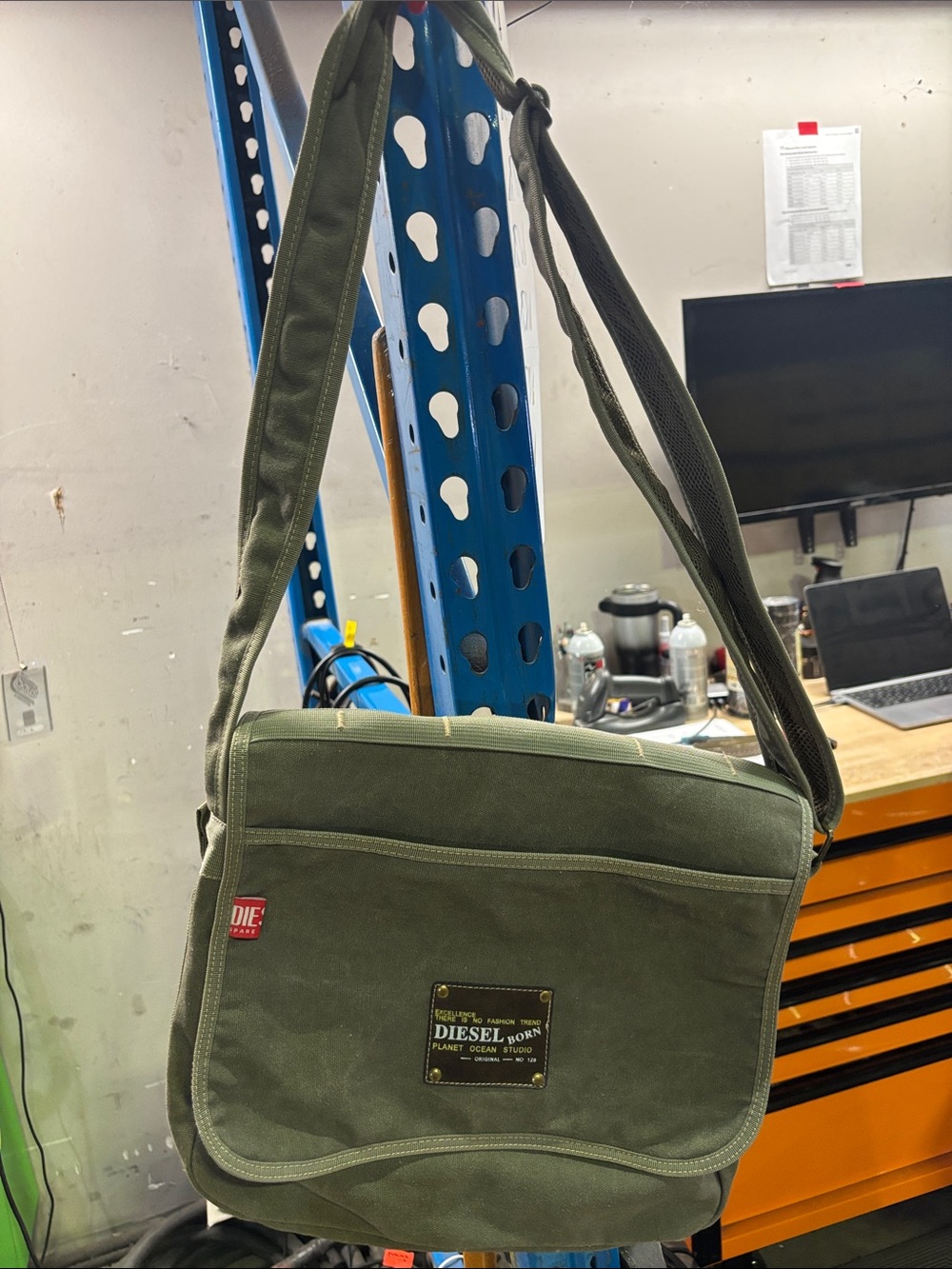 Diesel Olive Canvas Crossbody Messenger Bag